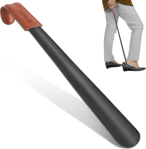 ZOMAKE Extra Long Metal Shoe Horn - 28.5 Inches Large Shoehorn Long Handled with Leather Handle,Lazy Shoes Helper for Men Women the Elderly,no Need to Bend Down to Put on Shoes