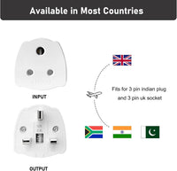 India To UK Adapter, 2PCS India To Uk Plug Adapter For Business Family Travel Outdoor, India To Uk Plug Adapter 3 Pin With 5A Fuse For Business Family Travel Outdoor (White)