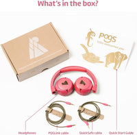 POGS kids headphones | The Elephant | Foldable and robust headphones for kids from 3 years with volume control, microphone, volume limiter 85 dB | Music-sharing function | 1m 3,5mm (pink wired)