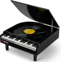 VOSTERIO Bluetooth Record Player with Built-in Speakers, Modern 3-Speed Turntable with USB Playback and Vinyl Recording, Vinyl Player in Piano Design- Black