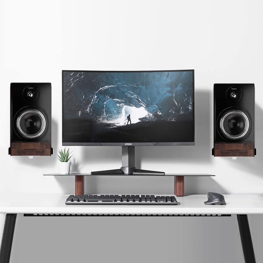suptek Dual Side Clamping Bookshelf Speaker Wall Mounting Bracket Adjustable for Large Surrounding Sound Speakers, Hold up to 25kgs Each White SPM201W (2 Packs)