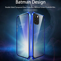 Case for iPhone 11 Pro Magnetic Adsorption Technology Cover Batman style design 9H Front and Back Tempered Glass 360Â° Full Body Shockproof Ultra Thin Metal Bumper - Silver