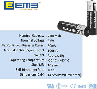 EEMB ER14505 AA 3.6V Lithium Battery Li-SOCL Non-Rechargeable Battery SB-AA11 LS14500 TL-5903 SL-360 S7-400 ER14500 for Water Electricity Meter Gas PLC Facility Equipment Spare Generic Battery (10)