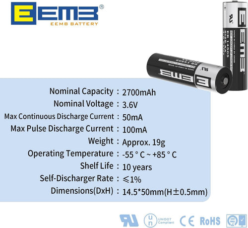 EEMB ER14505 AA 3.6V Lithium Battery Li-SOCL Non-Rechargeable Battery SB-AA11 LS14500 TL-5903 SL-360 S7-400 ER14500 for Water Electricity Meter Gas PLC Facility Equipment Spare Generic Battery (10)