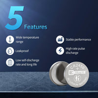 EEMB 5 PACK CR2450 Battery 3V Lithium Battery 2450 Button Coin Cell Batteries DL2450, ECR2450, BR2450 for Watch Tea Lights Votive Candles Alarm System Car Key Fob Remote Control Calculators Toys Games