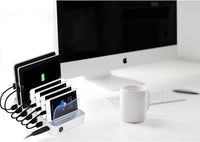 Charging Station 6-Port USB Dock with Cable & Status LEDs Silver