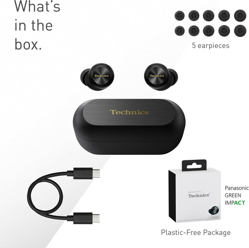 Technics EAH-AZ100E-K Wireless Earbuds with Noise Cancelling, Multipoint Bluetooth, Voice Focus AI, Comfortable In-Ear Headphones, Black