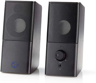 Nedis 18W 2.0 Gaming Speakers for PC & Laptop, USB & 3.5mm, Compact Stereo Sound with Volume Control - Black