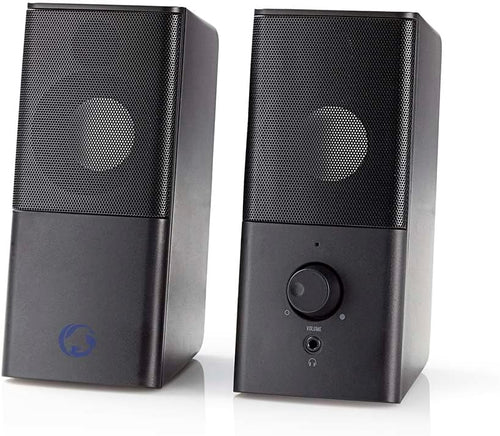 Nedis 18W 2.0 Gaming Speakers for PC & Laptop, USB & 3.5mm, Compact Stereo Sound with Volume Control - Black