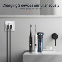 AUNNO Double Shaver Plug Adaptor UK, 2500W 2 Way Plug Adapter for Bathroom Electric Razor and Electric Toothbrush etc, 2 Pin to 3 Pin Plug Adapter with 10A Fuse