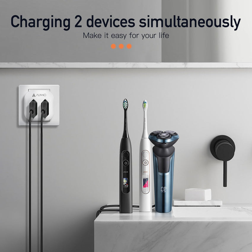 AUNNO Double Shaver Plug Adaptor UK, 2500W 2 Way Plug Adapter for Bathroom Electric Razor and Electric Toothbrush etc, 2 Pin to 3 Pin Plug Adapter with 10A Fuse