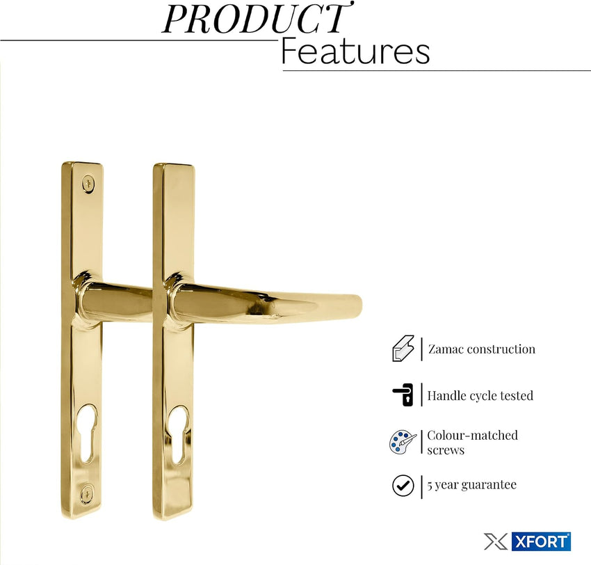 Door Handle Replacement UPVC Front Door Handle Compatible with GU Ferco Locking System Polished Brass PZ 70mm â 205mm