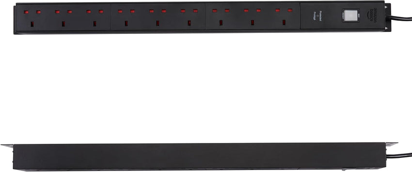 Amazon Basics Heavy-Duty Metal Surge Protector Power Strip, 9 Outlets (UK Plug), 600 J, 1.8 m Cord, Black, Rectangle