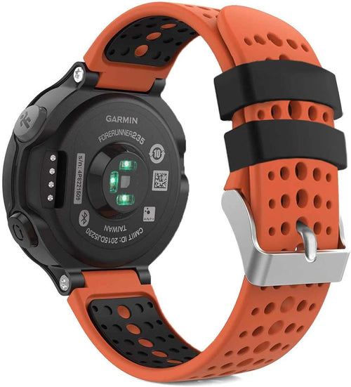 TopPerfekt Band Compatible with Garmin Forerunner 235, Soft Silicone Replacement Watch Band Strap Wristband for 220/230/235/620/630/735XT/235 Lite Smart Watch for Women Men (Orange-Black)