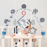Baby Activity Arch Bassinet Toy, Black and White Travel Mobile Toy Bar with Rattle and Book, Strolle,Pram and Cot Attachment with Hanging Toys (Ocean)
