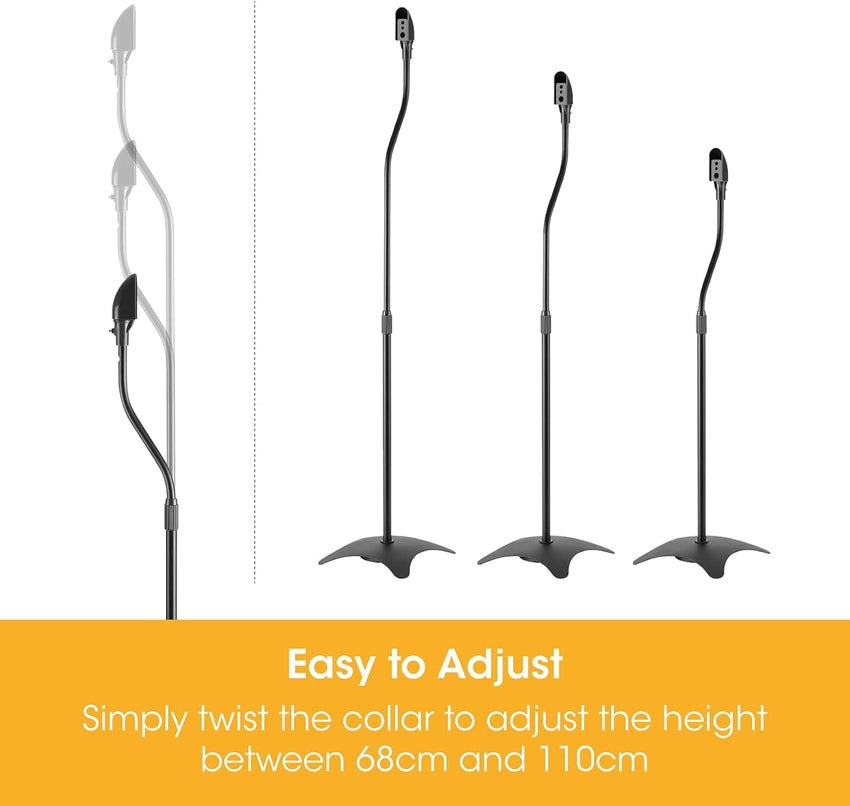 Speaker Stands, Speaker Stand Floor Pair, Universal Surround Sound Speaker Stands, Adjustable, Built in Cable Management, Suitable for Panasonic, Polk, Bose, JBL, Sony and Many Others, Black