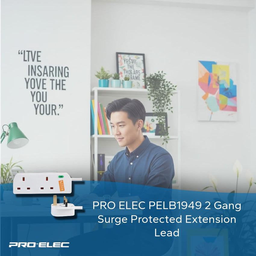 PRO ELEC PELB1949 2 Gang Surge Protected Extension Lead White, 3m