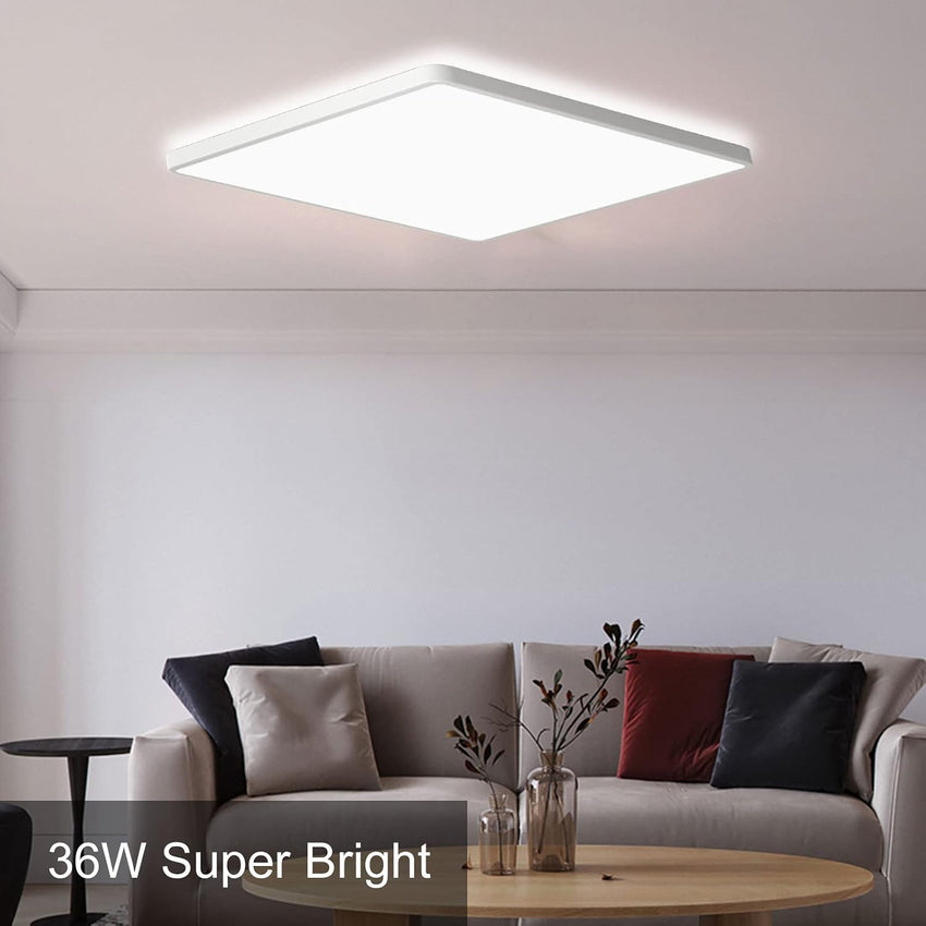 MLOQI Bathroom Lights Ceiling Square LED Ceiling Light Super Thin, 36W 5000K Daylight White IP44 Waterproof Lighting Fixture for Office Kitchen Hallway Living Room(White Edge)