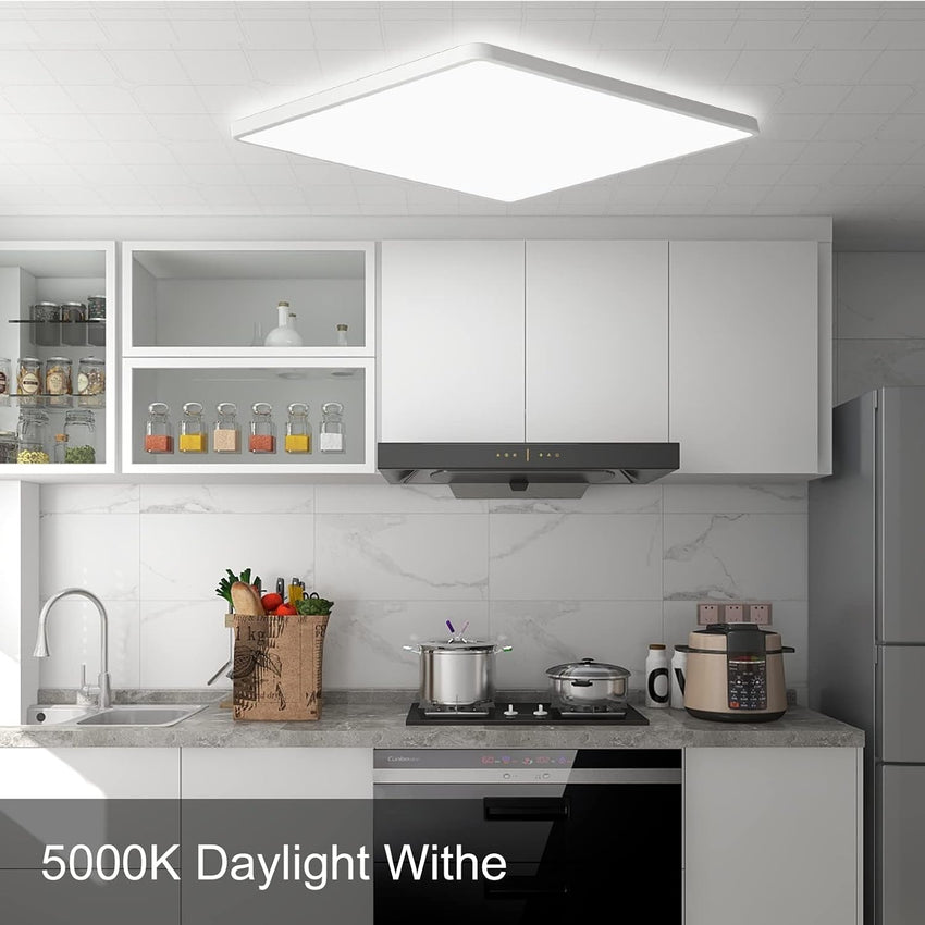MLOQI Bathroom Lights Ceiling Square LED Ceiling Light Super Thin, 36W 5000K Daylight White IP44 Waterproof Lighting Fixture for Office Kitchen Hallway Living Room(White Edge)