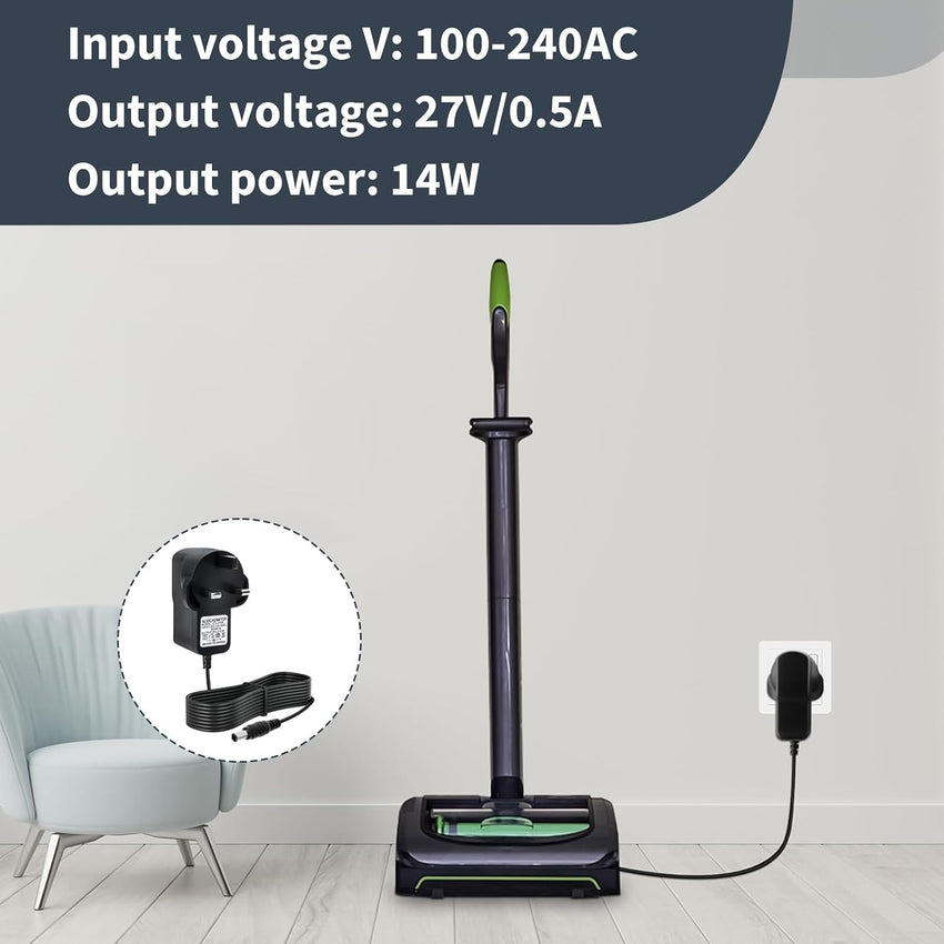 27V 500mA Charger for Gtech AirRAM MK2 Cordless Vacuum Cleaner, Power Supply Adapter for Gtech AirRAM K9 AFT001 AR01 AR02 AR30, ATF27 ATF29 ATF40 ATF41 DM001, 2m Cable
