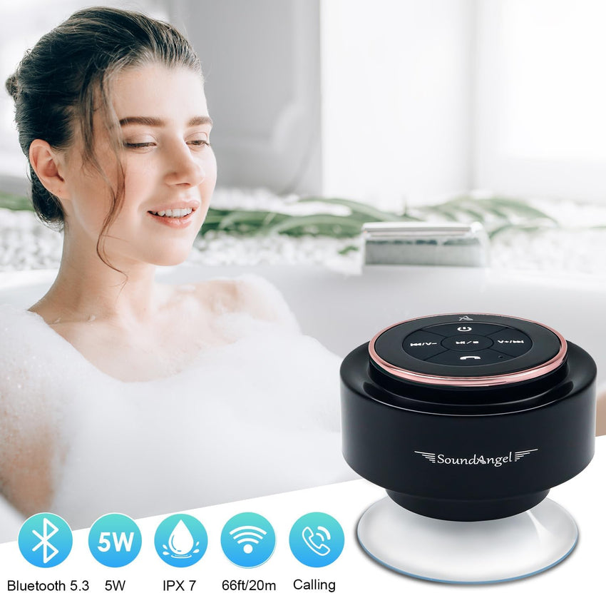 Xleader Shower Speaker, Certified IPX7 Waterproof Bluetooth Speaker with suction cup and mic for Bathroom, Crystal sound & Rich Bass, up to 12h playtime, Electronics Gifts for Girl Women,Pink rose
