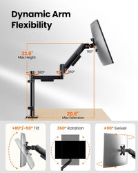 Single Monitor Arm Adjustable Desk Mount Up to 9kg VESA 75/100mm for 13-34" Screens Black 34"