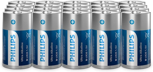 Philips Ultra D Alkaline Batteries, LR20 - High Capacity for Flashlights and Large Devices, Pack of 20
