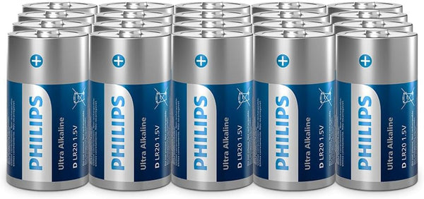 Philips Ultra D Alkaline Batteries, LR20 - High Capacity for Flashlights and Large Devices, Pack of 20