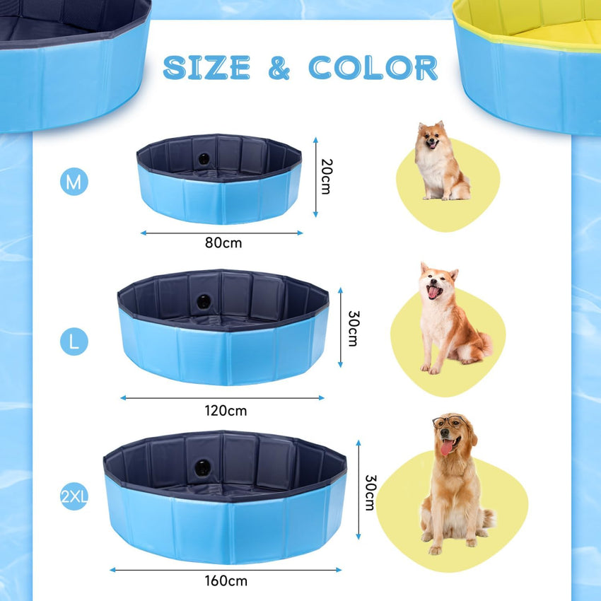 Nobleza Dog Pool Extra Large Foldable Pet Dog Paddling Swimming Pool for Dogs Puppy Portable PVC Non-Slip Outdoor Dogs Bathing Tub for Garden Patio Bathroom 160x30cm Blue