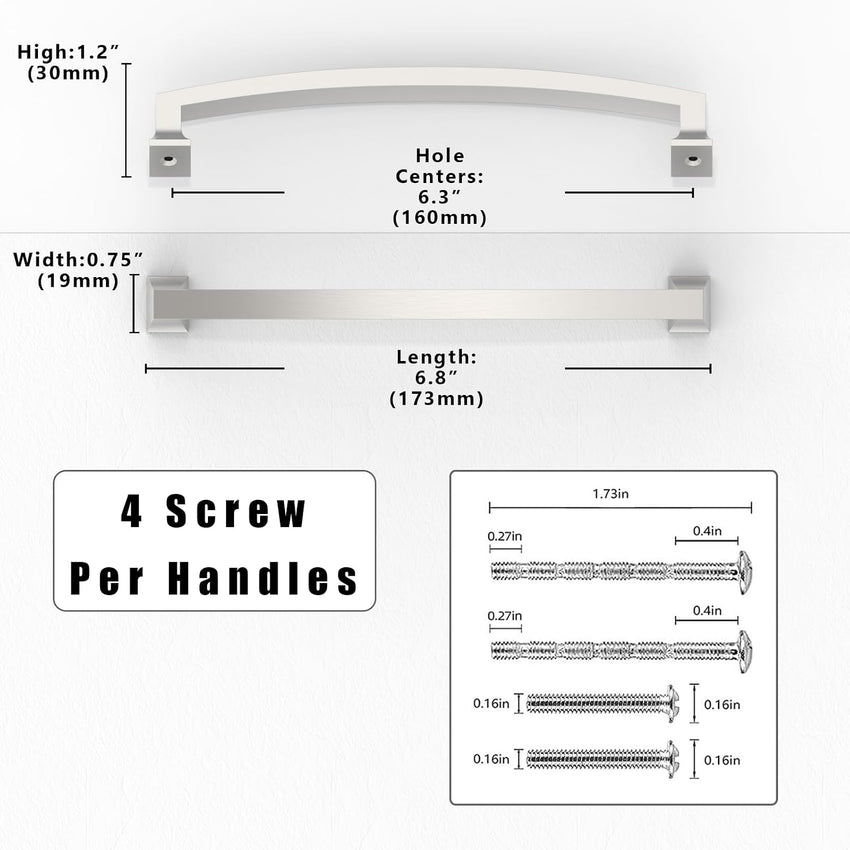 Cabinet Pulls 10-Pack Brushed Zinc Alloy 160mm Handles Satin Nickel
