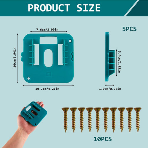 5 Pack Battery Holder for Makita 18V Batteries Wall Mount Dock Organizer for BL1860 BL1850 BL1840 BL1830 (Includes 10 Screws No Battery)