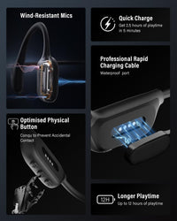 Bone Conduction Headphones IPX8 Waterproof 8GB MP3 Mode 12h Playtime Bluetooth 6.0 Black