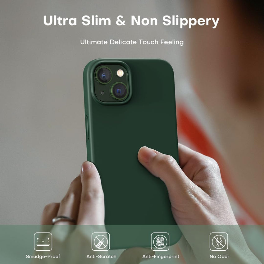 TOCOL for iPhone 13 Case, Slim Silicone Case for iPhone 13 6.1 Inch, Precise Fit, Anti-Slip, Drop Protection, Alpine Green