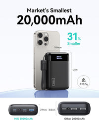INIU Power Bank, Smallest 22.5W 20000mAh Portable Charger, USB C In & Out Fast Charging Mini Battery Pack, Mobile Phone Powerbank Compatible with iPhone16 15 14 13 12 Pro Max Samsung S23 iPad Tablet