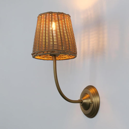 JIMUBEAM 1-Light Modern Wall Light with Imitation Rattan Woven Shade, Rustic Hardwired Boho Wall Sconce Lamp Fixture for Bedside Hallway Living Room Bedroom