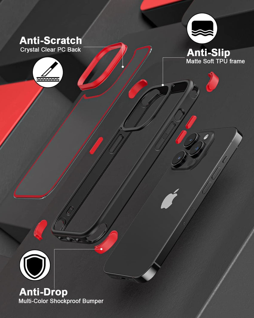 Mobnano for iPhone 14 Pro Max Crystal Clear Case, with Multicolor Protective Shockproof Bumpers, Not Yellowing Anti Scratch Transparent Hard PC Back & Soft Silicone TPU Frame Cover (Black/Red)