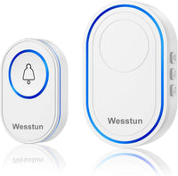 Wireless Doorbell, Waterproof Door Bells Wireless Cordless Kits with 39 Loud Chimes & 5 Levels Volume Adjust, Doorbell Wireless Transmitter Battery Operated Easy Install at Home, White