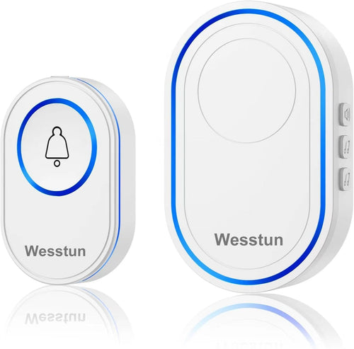 Wireless Doorbell, Waterproof Door Bells Wireless Cordless Kits with 39 Loud Chimes & 5 Levels Volume Adjust, Doorbell Wireless Transmitter Battery Operated Easy Install at Home, White