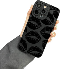 Cutecasee Lips Kiss Print Soft Silicone Phone Case for iPhone Compatible with iPhone 14 Pro Max, Black
