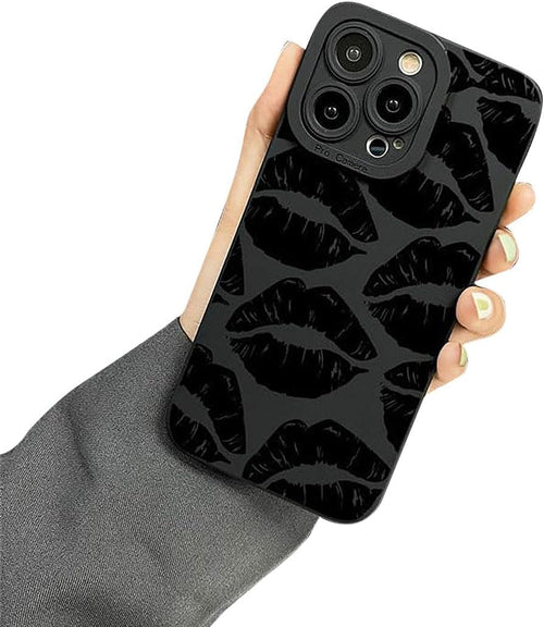 Cutecasee Lips Kiss Print Soft Silicone Phone Case for iPhone Compatible with iPhone 14 Pro Max, Black