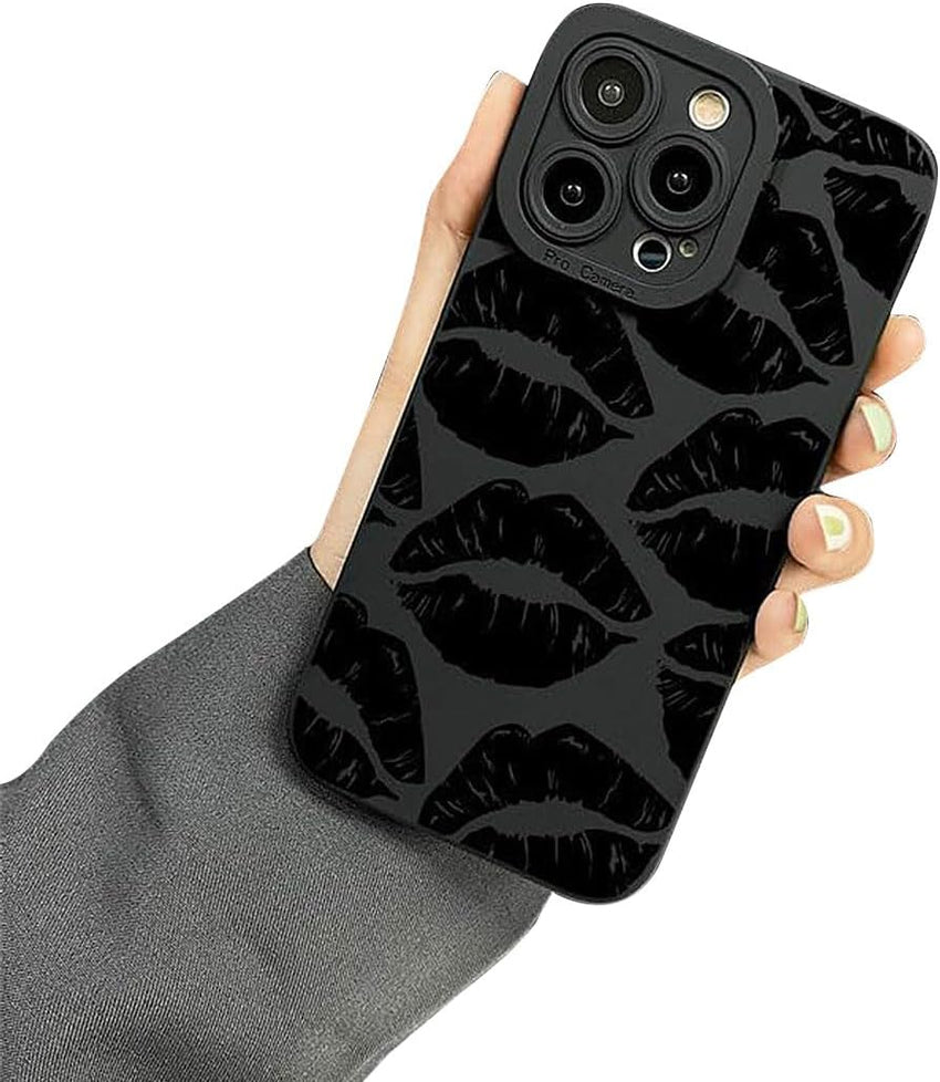 Cutecasee Lips Kiss Print Soft Silicone Phone Case for iPhone Compatible with iPhone 14 Pro Max, Black