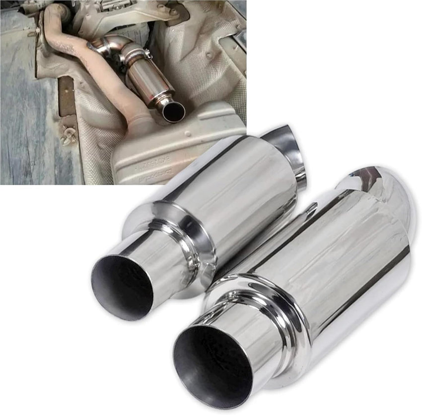 Krtopo 2.5" (63MM) Inlet Exhaust Muffler Silencers Stainless Steel Exhaust Resonator Bent Pipe Muffler Diesel Tip 2.5" (63MM) Outlet for Car Sedan SUV Truck Vehicles