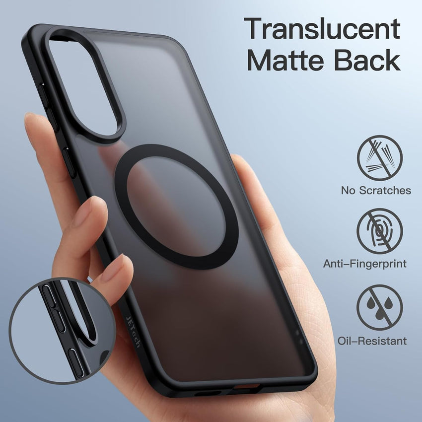 JETech Magnetic Case for Samsung Galaxy S25 Edge, Compatible with MagSafe, Translucent Matte Back Slim Minimalist Shockproof Phone Cover (Black)