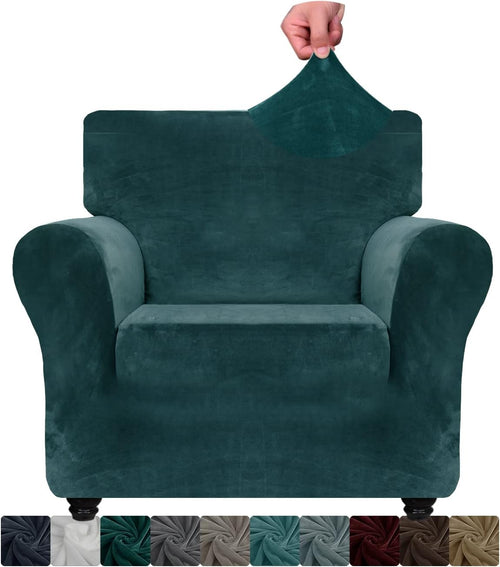 XINEAGE 1 Piece Velvet Chair Slipcovers for Living Room High Stretch Chair Covers with Arms Anti Slip Pets Friendly Couch Sofa Armchair Cover Furniture Protector (1 Seater, Navy)
