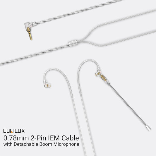 Cubilux 3.5mm 2-Pin 0.78mm IEM Cable with Microphone, Silver Plated OFC Wires Earphone Cable with Detachable Boom MIC for Wan'er S.G, ZS10 Pro, ZS10 Pro X, ZSN PRO, ZSX in-Ear Monitor, 4 Feet