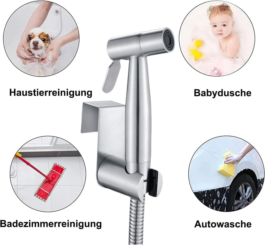 Portable Bidet Sprayer Kit,Stainless Steel Bidet Hand Shower for Bidet Toilet Shower with 2 Way Shower Diverter, 1.5m Shower Hose and Hand Shower Holder