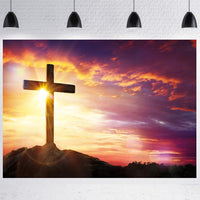 LTDKAEN 7x5ft Cross Jesus Christ Sunset Backdrop Church Party Decoration Easter Religious Belief Studio Photo Props
