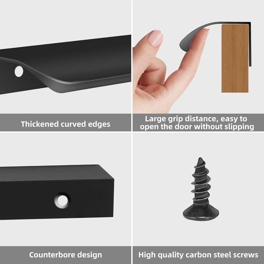 Finger Edge Cupboard Handles 300mm Modern Aluminum 10 Pack Matte Black