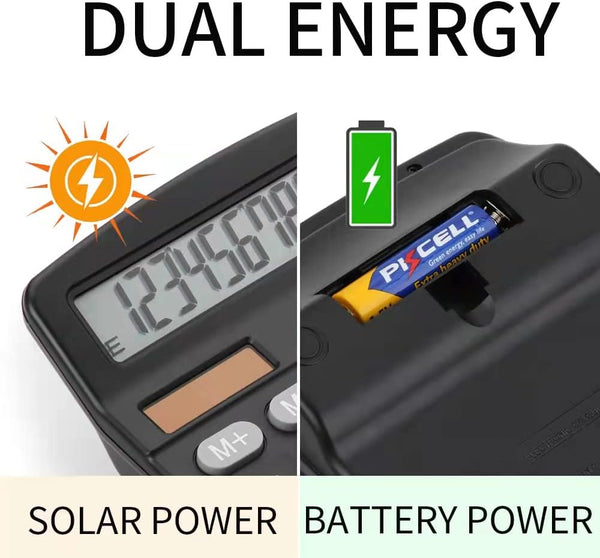 Desktop Calculators Solar & Battery Power 12 Digit Large LCD Display with Included AA Battery Power for Business Office School Home(classic black)