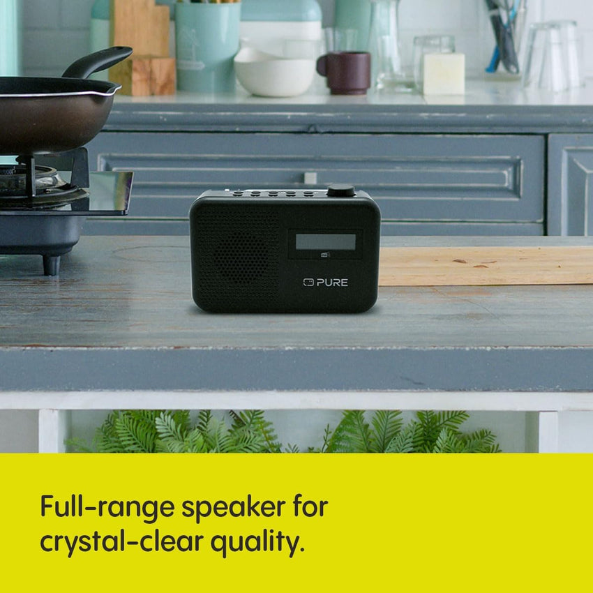 Pure Elan One2 portable DAB+/FM radio with Bluetooth 5.1 (LCD display, 10 preset buttons, can run with 4xAA batteries) Charcoal Black